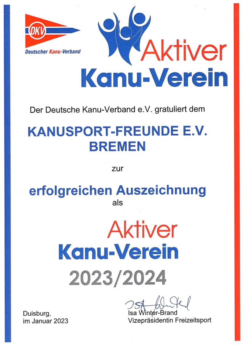 Aktiver Verein Urkunde 2023